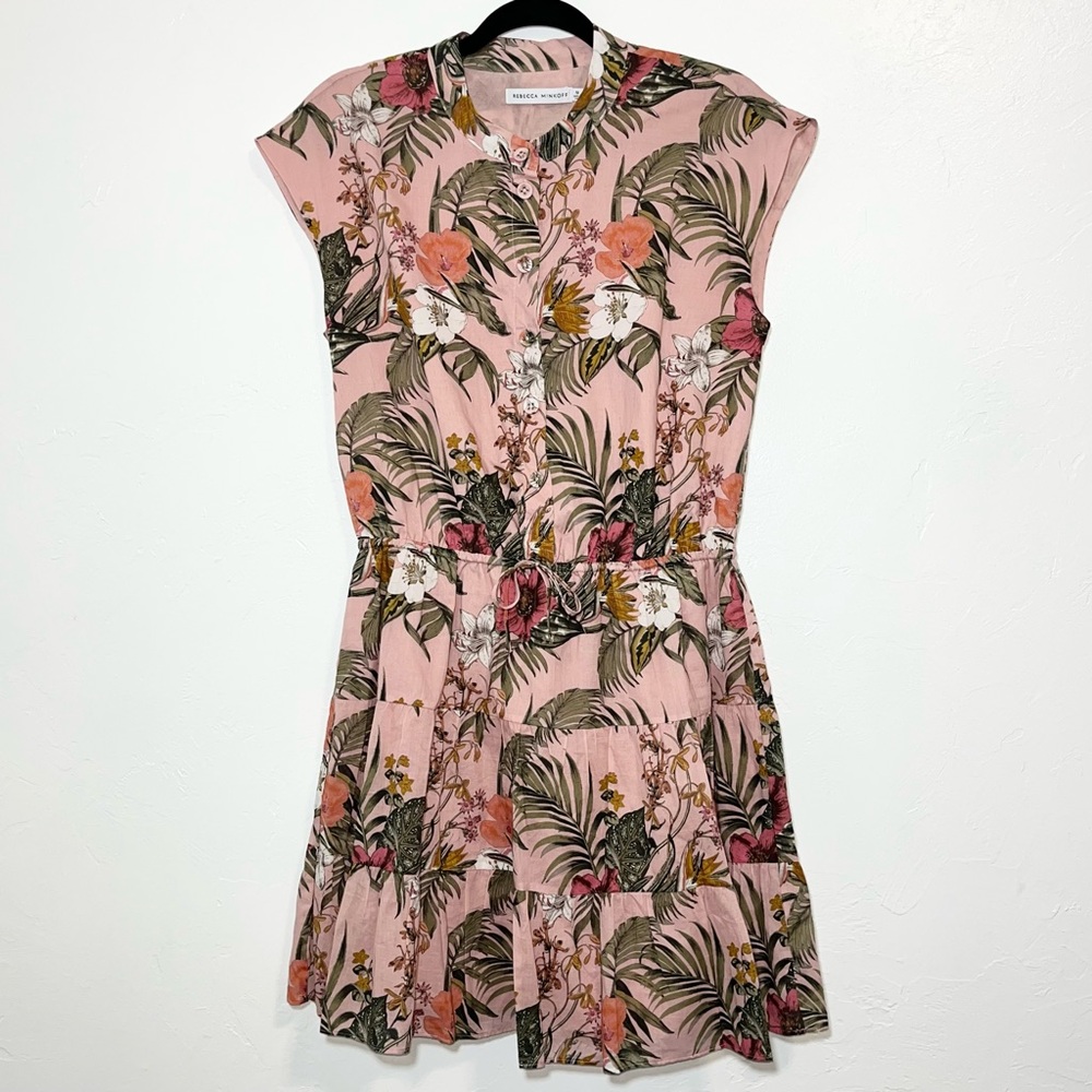 Rebecca Minkoff Ollie Dress Tropical Rose Floral Peach Pink Mini Cotton